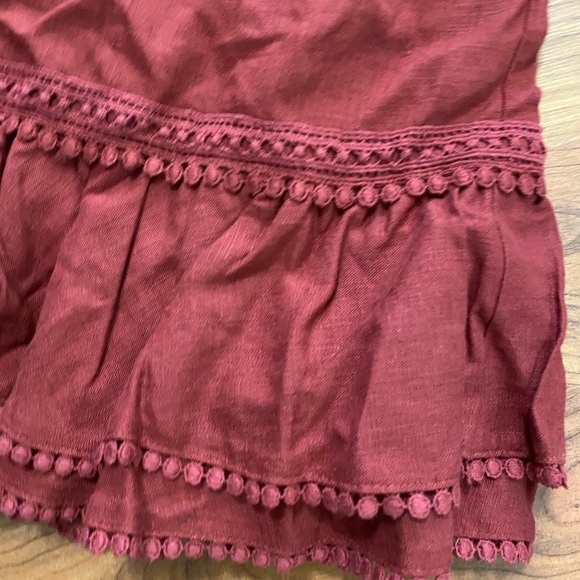 EXPRESS dark red linen blend crop top and pull on skirt 2 piece set outfit Small - Picture 4 of 11